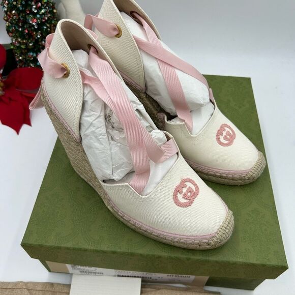 Women’s Gucci white/pink wedge espadrilles size 41 made in Spain - Picture 11 of 11